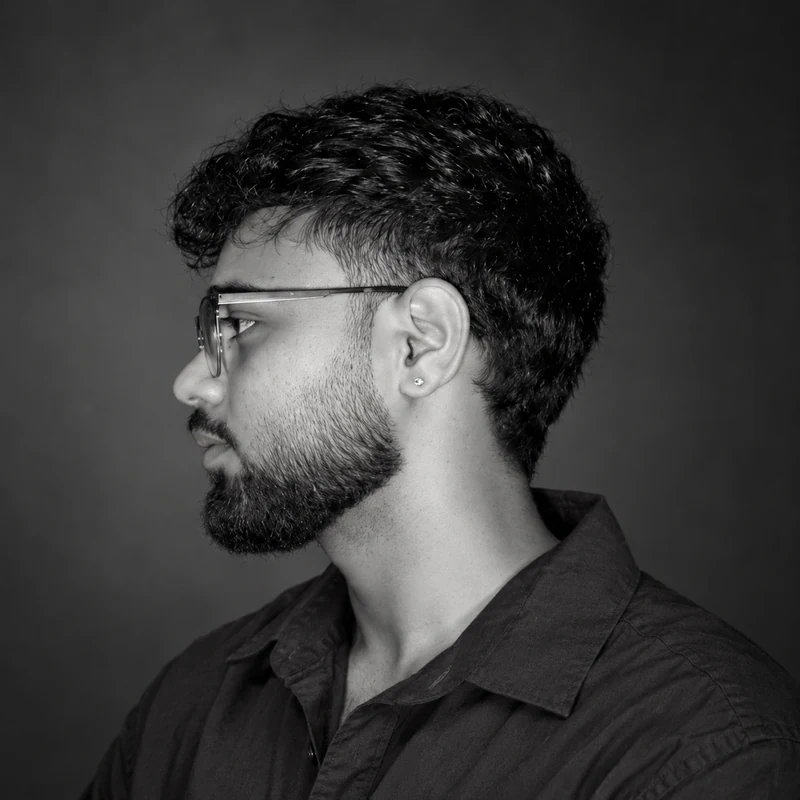 Black-and-white portrait of Sanjay Kumar Gautam